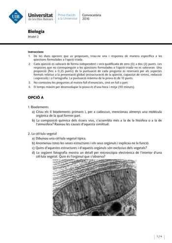 Examen de Biología (PAU de 2016)