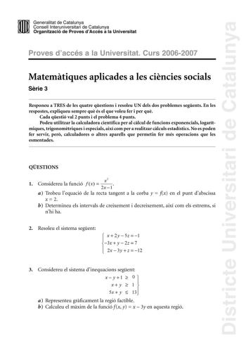 Examen de Matemáticas Aplicadas a las Ciencias Sociales (selectividad de 2007)