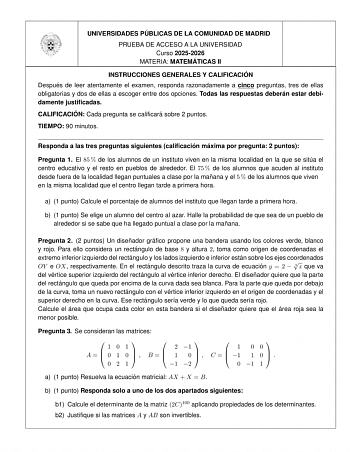 Matemáticas II – EvAU Comunidad de Madrid (2026)
