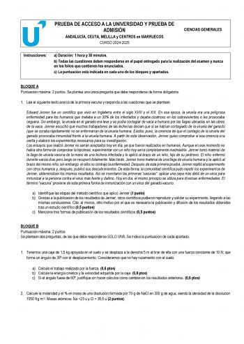 Examen de Ciencias Generales (PEvAU de 2025)