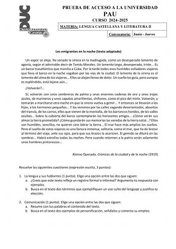 Examen de Lengua Castellana y Literatura (EBAU de 2025)