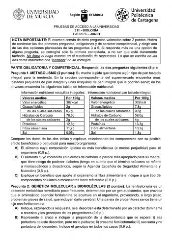 Biología – EBAU Región de Murcia (2026)