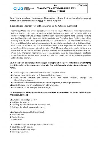 Examen de Alemán (ABAU de 2025)