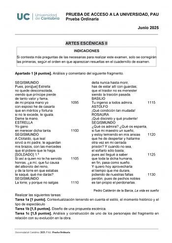 Examen de Artes Escénicas (EBAU de 2025)