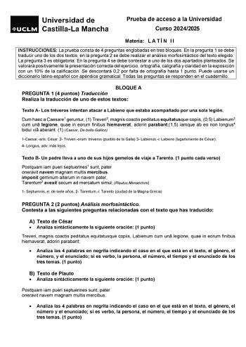 Examen de Latín II (EvAU de 2025)