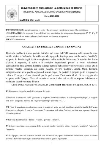 Examen de Italiano (selectividad de 2008)