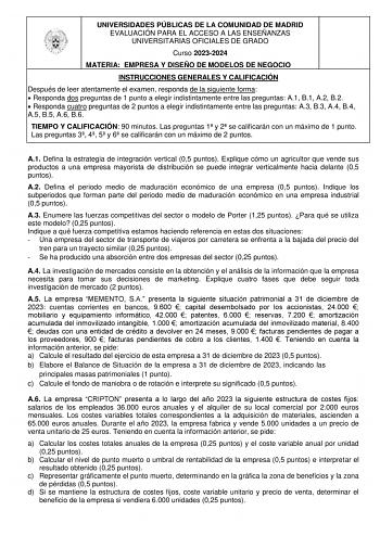 Examen de Empresa y Diseño de Modelos de Negocio (EvAU de 2024)