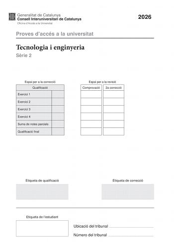 Tecnología e Ingeniería – PAU Cataluña (2026)