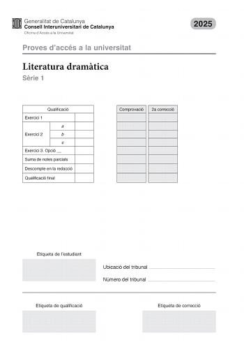 Examen de Literatura Dramática (PAU de 2025)