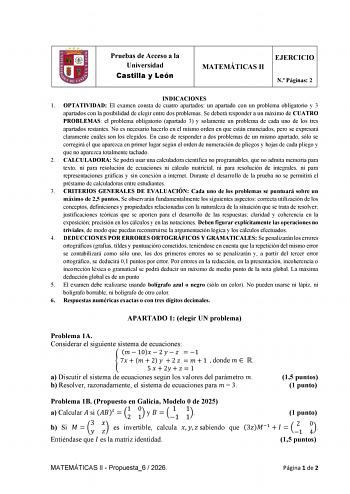 Matemáticas II – EBAU Castilla y León (2026)