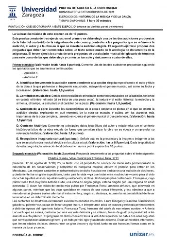 Examen de Historia de la Música y de la Danza (EvAU de 2025)