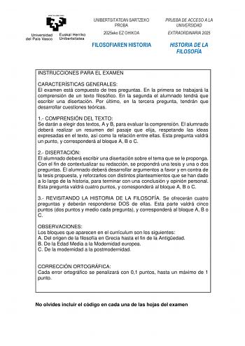 Examen de Historia de la Filosofía (EAU de 2025)