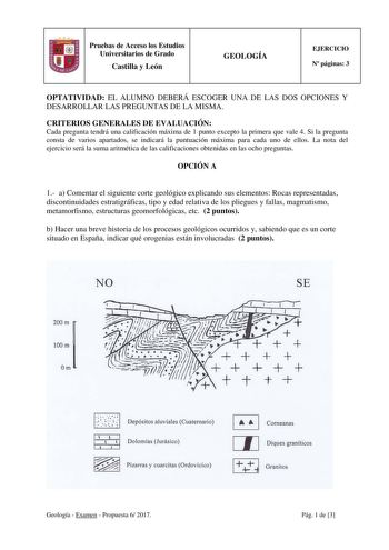 Examen de Geología (EBAU de 2017)