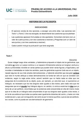 Examen de Historia de la Filosofía (EBAU de 2025)
