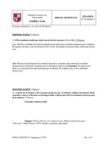 Examen de Dibujo Artístico II (EBAU de 2025)