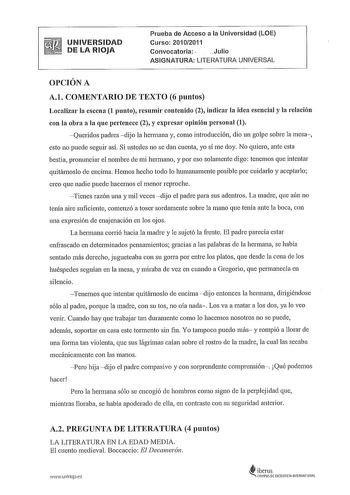 Examen de Literatura Universal (PAU de 2011)