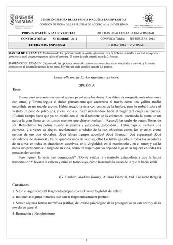 Examen de Literatura Universal (PAU de 2012)