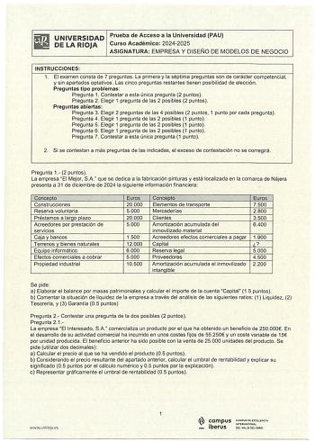 Examen de Empresa y Diseño de Modelos de Negocio (EBAU de 2025)