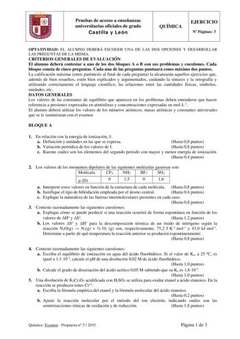 Examen de Química (PAU de 2015)