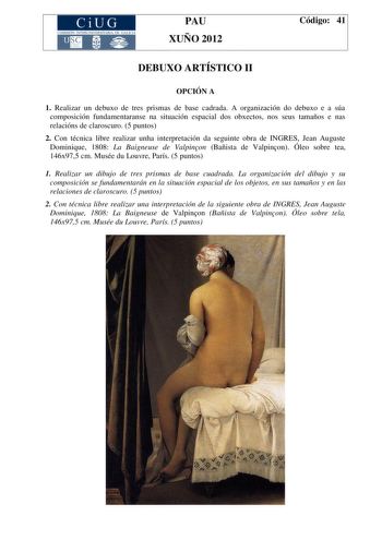 Examen de Dibujo Artístico II (PAU de 2012)