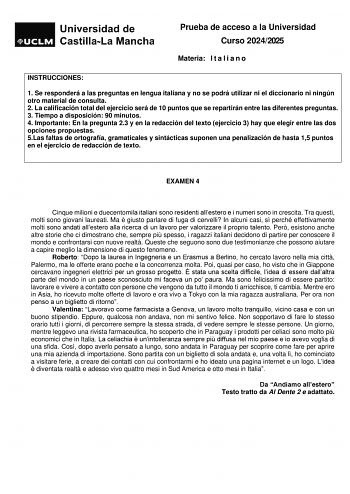 Examen de Italiano (EvAU de 2025)