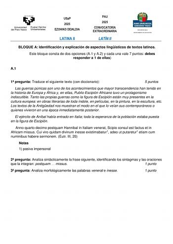 Examen de Latín II (EAU de 2025)