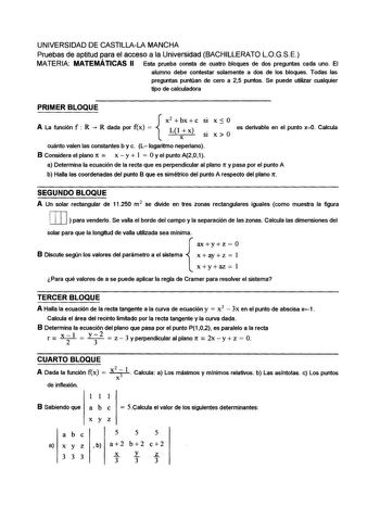 Examen de Matemáticas II (selectividad de 2002)