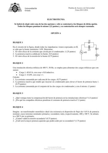 Examen de Electrotecnia (PAU de 2014)