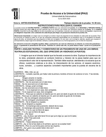 Examen de Artes Escénicas (EBAU de 2025)