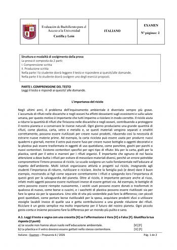 Italiano – EBAU Castilla y León (2026)