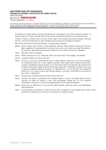 Examen de Portugués (selectividad de 2006)
