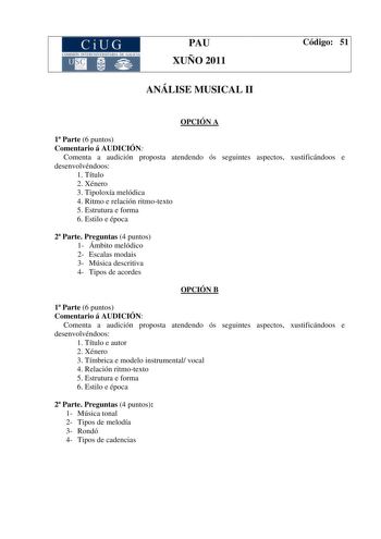 Examen de Análisis Musical (PAU de 2011)