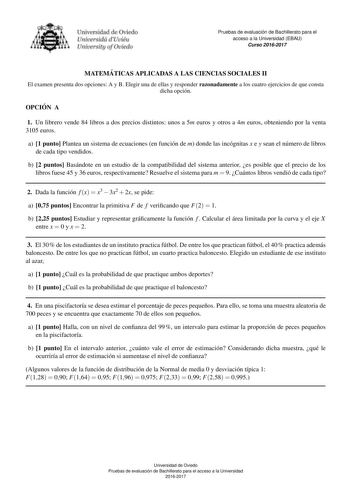 Examen de Matemáticas Aplicadas a las Ciencias Sociales (EBAU de 2017)