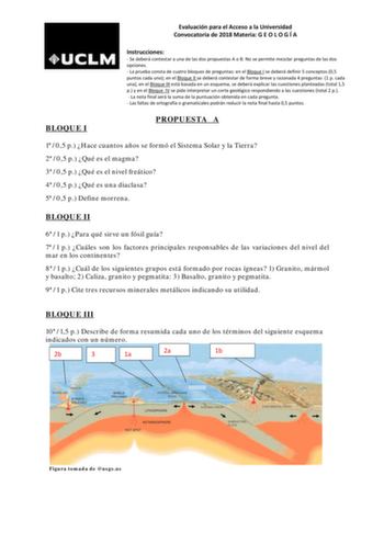 Examen de Geología (EvAU de 2018)