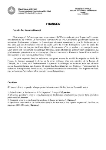 Examen de Francés (selectividad de 2004)