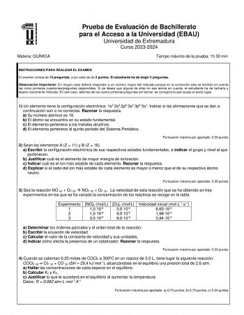 Examen de Química (EBAU de 2024)