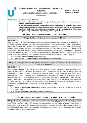 Empresa y Diseño de Modelos de Negocio – PEvAU Andalucía (2026)