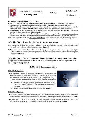 Examen de Física (EBAU de 2025)