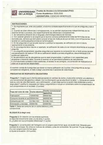 Ciencias Generales – EBAU La Rioja (2026)