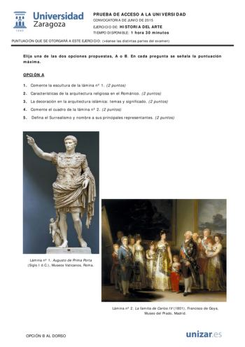 Examen de Historia del Arte (PAU de 2015)