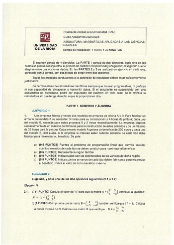 Examen de Matemáticas Aplicadas a las Ciencias Sociales (EBAU de 2025)