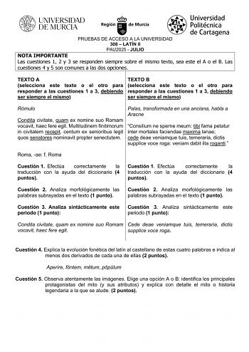 Examen de Latín II (EBAU de 2025)