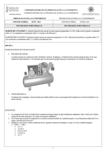 Examen de Tecnología Industrial (PAU de 2011)