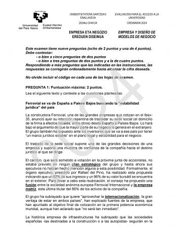 Examen de Empresa y Diseño de Modelos de Negocio (EAU de 2024)