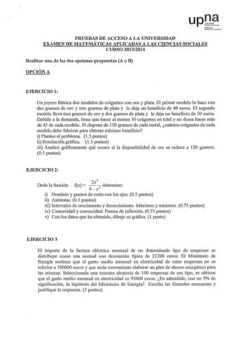 Examen de Matemáticas Aplicadas a las Ciencias Sociales (PAU de 2014)