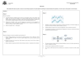 Examen de Biología (PAU de 2016)