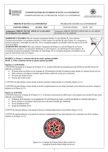 Examen de Dibujo Técnico Aplicado a las Artes Plásticas y al Diseño II (PAU de 2024)