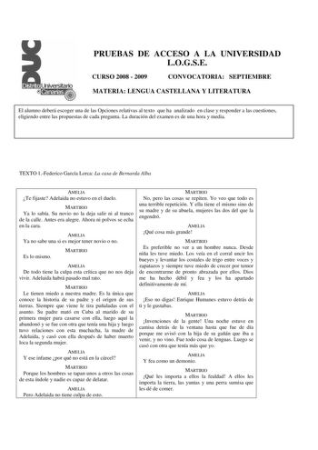 Examen de Lengua Castellana y Literatura (selectividad de 2009)