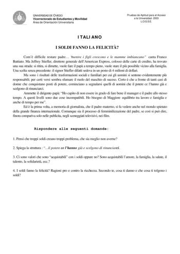 Examen de Italiano (selectividad de 2003)
