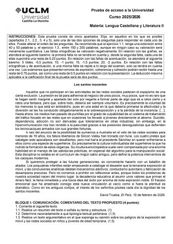 Lengua Castellana y Literatura – EvAU Castilla-La Mancha (2026)